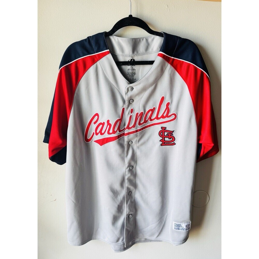 ST. LOUIS CARDINALS-Dynasty Series-2XL-MLB Gray/Red Baseball Jersey-Button Up
